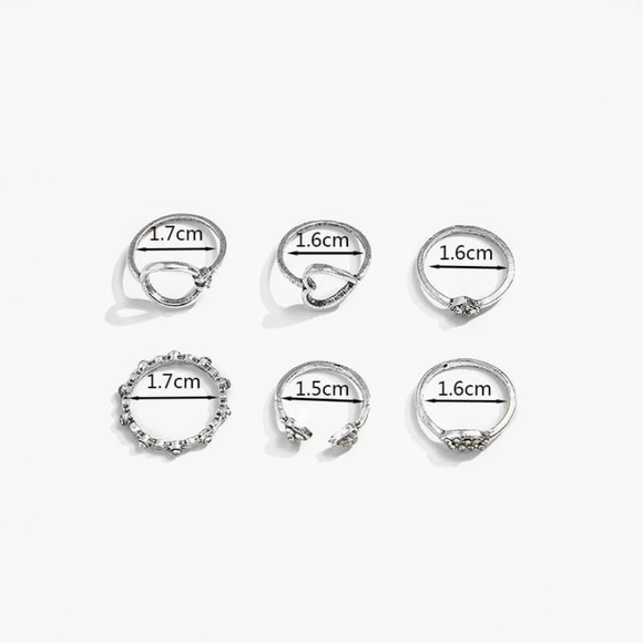 **ARISTA* 6-Pc Silver Heart Decorative Fashion Ring Set - Picture 6 of 6